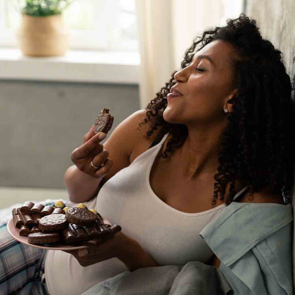 woman eating chocolate
