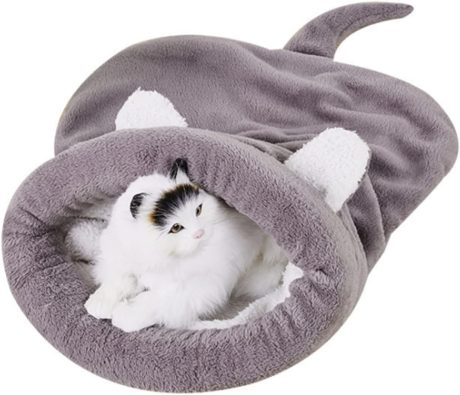 بساط نوم للقطط في الخريف والشتاء دافئ شبه مغلق، كيس للنوم العميق للقطط والحيوانات الاليفة
