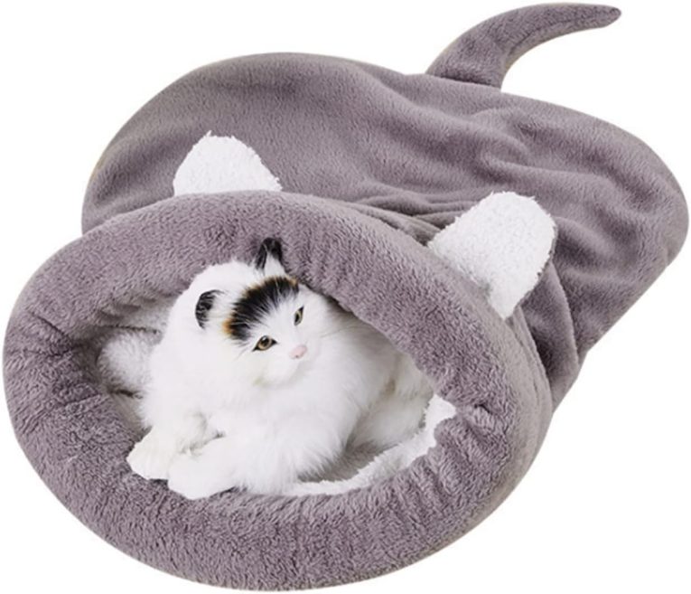 بساط نوم للقطط في الخريف والشتاء دافئ شبه مغلق، كيس للنوم العميق للقطط والحيوانات الاليفة