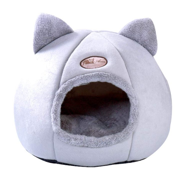 تيم عش شتوي دافئ للقطط والكلاب، منزل شبه مغلق للنوم العميق، خيمة مخملية لطيفة للحيوانات الاليفة للقطط والجراء والكلاب الصغيرة (مقاس L)