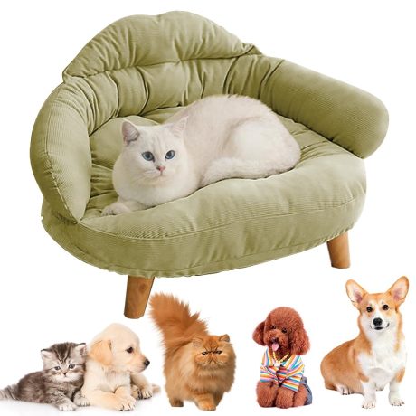 سرير أريكة للقطط، أريكة مرتفعة للقطط الصغيرة، سرير كبير للحيوانات الأليفة مع أرجل خشبية متينة، سرير مخبأ للقطط والنفق ومركز لعب الأطفال للقطط الكبيرة والمتوسطة والصغيرة والجراء والكلاب المتوسطة