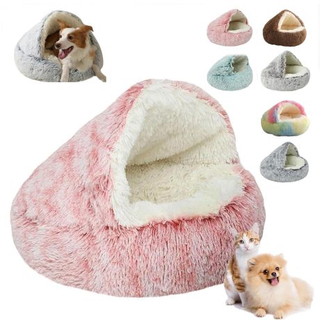 سرير عش لابكاتز من لابكاتز، عش لابكاتز، عش لابكاتز، سرير دائري مخملي منفوش للحيوانات الاليفة، سرير قطط مغطى، سرير مريح بغطاء للراس (40 سم/15.8 انش، بي)