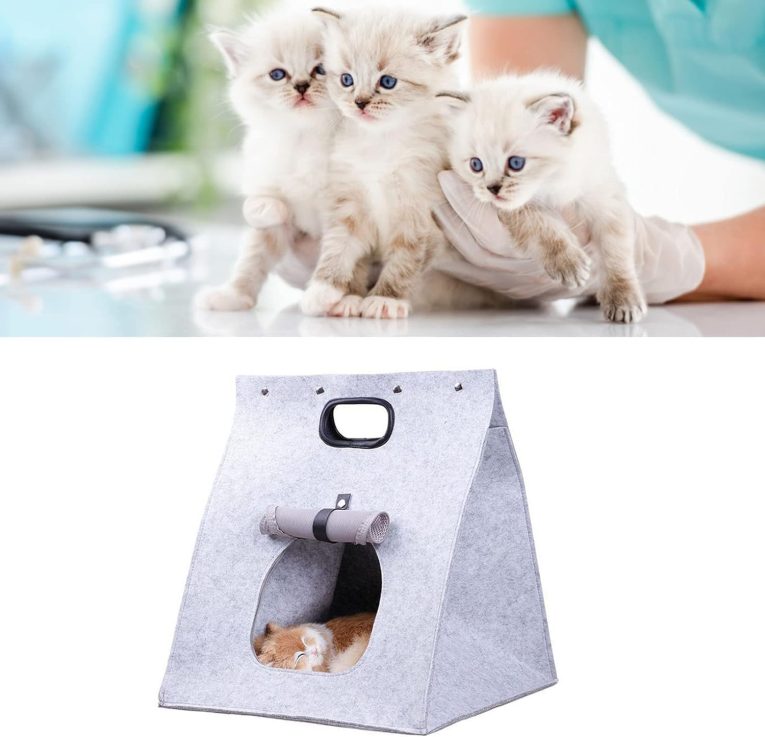 سرير قطط، عش قطط من اللباد، منزل قطط قابل للطي 3 في 1 للاستخدام الداخلي والخارجي، منزل صغير للقطط مع وسادة قابلة للازالة والغسل، مناسب للقطط والكلاب والحيوانات الاليفة