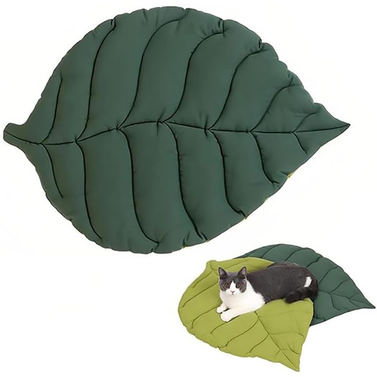 سرير للقطط من تزويق، بساط نوم مزدوج الجوانب على شكل ورقة شجر للحيوانات الاليفة، وسادة قابلة للغسل مقاومة للعض، قطن 100% للكلاب الصغيرة والمتوسطة والقطط، بساط اوراق الشجر