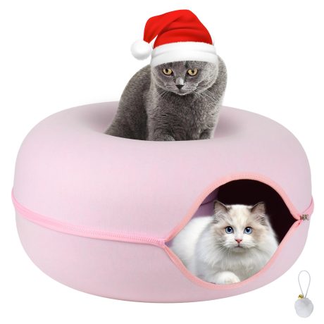 سرير نفق للقطط، سرير كهف للقطط، سرير للقطط في الاماكن المغلقة - منزل قطط كبير لكهف القطط الاليفة، مصنوع من اللباد المستدير القابل للفصل ونفق لعب داخلي للقطط قابل للغسل للحيوانات الاليفة الصغيرة (24