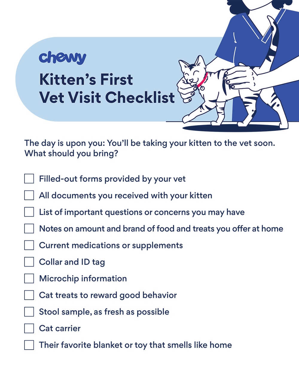 متجر قطط New Kitten Printables-Kitten Vet Visit Checklist