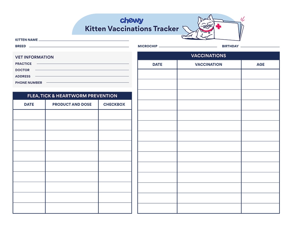 متجر قطط New Kitten Printables-Kitten Vaccinations Tracker