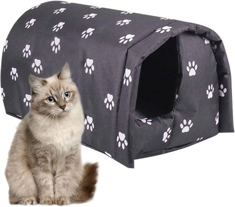 Stray Cats Shelter, Waterproof Outdoor Cat House Foldable Warm Pet Cave for Winter Wild Animal Tent Bed Anti Slip Kitten Cave for Feral Cat Dog Puppy Weatherproof (black, XL)