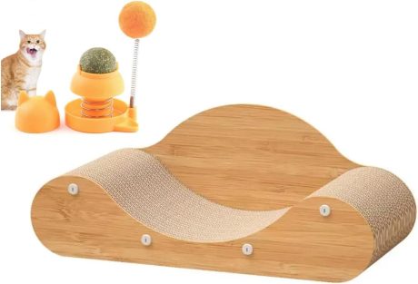 أداة خدش لطيفة للقطط من الميكاكوز، سرير استرخاء، أريكة قطط، لوح خدش للقطط، وسادة خدش للقطط، 60 سم × 24 سم × 23 سم مع لعبة حشيشة القطط.