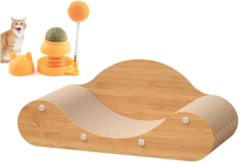 أداة خدش لطيفة للقطط من الميكاكوز، سرير استرخاء، أريكة قطط، لوح خدش للقطط، وسادة خدش للقطط، 60 سم × 24 سم × 23 سم مع لعبة حشيشة القطط.