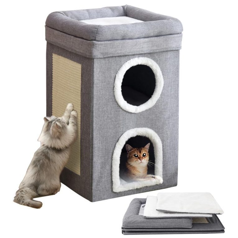 بيت قطط كبير مع سجادات، سرير قطط قابل للطي مع وسادة خدش وكهف مخفي، كهف مكعب للقطط قابل للطي، شقق برج القطط، بيت نشاط للقطط وسرير الحيوانات الاليفة المغطى، مركز لعب مقعد للقطط