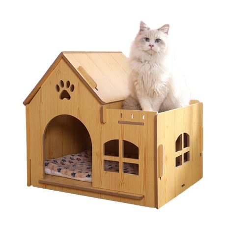 سرير للحيوانات الأليفة كبير الحجم، لعبة نفق خشبي على شكل شجرة وسلم يجمع ذاتيا للاستخدام في الأماكن الداخلية والخارجية مناسب للقطط الصغيرة والمتوسطة والكبيرة والجراء والكلاب من كايجيتال