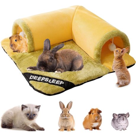 سرير نفق للقطط من تزويق، سرير قطط 2 في 1 العاب نفق للقطط بحجم كبير مناسب لجميع الفصول، قابل للفصل والغسل للقطط والحيوانات الاليفة الصغيرة، اصفر (27.5 انش)