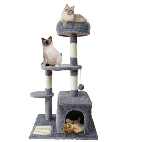 فينيسين شجرة قطط، مسكن للقطط 87 سم مع عمود خدش من السيزال، برج شجرة للقطط متعدد المستويات مع منزل للقطط، سرير قطط، أعمدة السيزال ومكان الراحة للقطط الداخلية (رمادي)