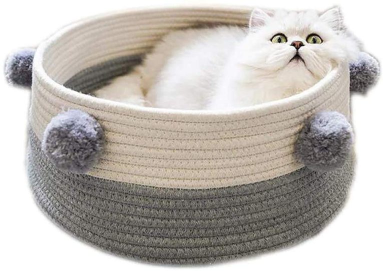 كيه اتش سرير للقطط على شكل سلة للحيوانات الاليفة، بساط خدش للحيوانات الاليفة، وسادة من حبل قطني منسوج قابل للغسل للكلاب والقطط