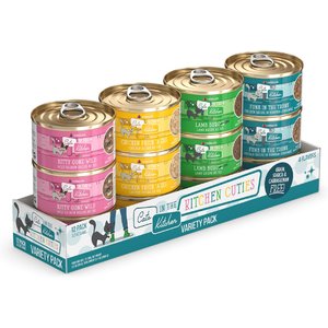 مجموعة Weruva Cats in the Kitchen Cuties Variety Pack Grain-Free Canned Cat Food، 3.2-أونصة، علبة من 12