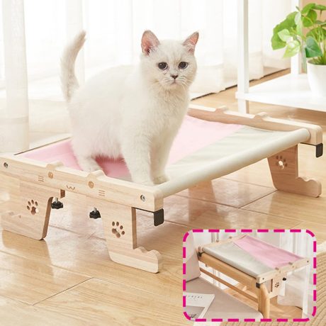 أرجوحة هزازة مع مقعد وإطار خشبي ومعدني قابل للتعديل بسهولة بجانب عتبة النافذة والسرير والأرضية والدرج، سرير ورف لعب للقطط الكبيرة (بينك) من اموسيجوي