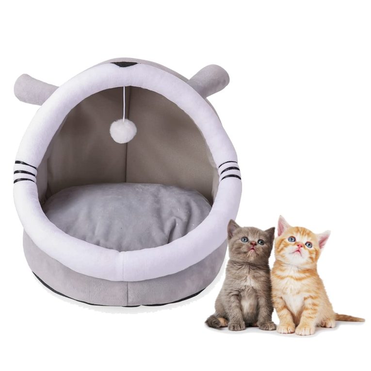 سرير قطط ناعم بفتحة للقطط للعب والنوم، مناسب للمنزل والأماكن المغلقة، للحيوانات الأليفة من القطط والكلاب، مزود بألعاب (مقاس B، مقاس M (40 × 38 × 34 سم) حوالي 9 كجم)