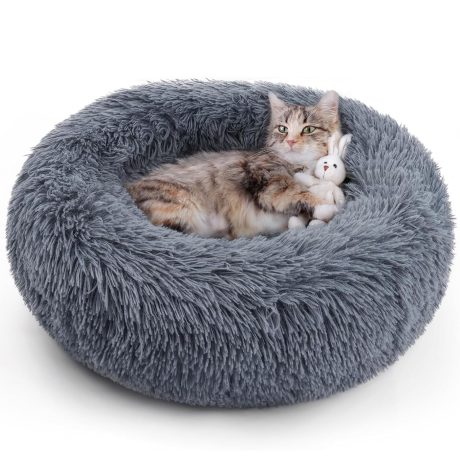 سرير للقطط والكلاب في الاماكن المغلقة من اندغوجو، سرير دائري ناعم ومريح ومضاد للانزلاق، سرير للحيوانات الاليفة قابل للغسل للكلاب والقطط الصغيرة والمتوسطة (رمادي-50.8 سم)
