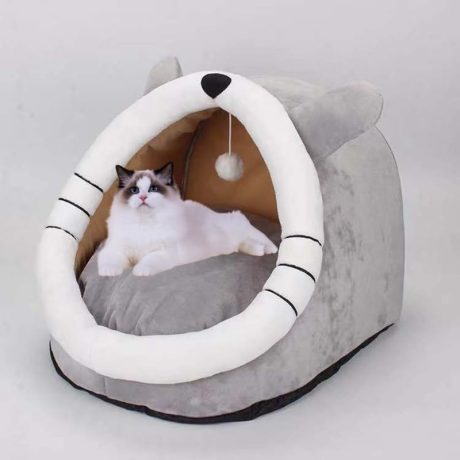 سرير قطط 2 في 1 للاماكن الداخلية، قابل للغسل في الغسالة، مبطن بوسادة، يصلح للكلاب الصغيرة، 48 × 45 × 40 سم، رمادي