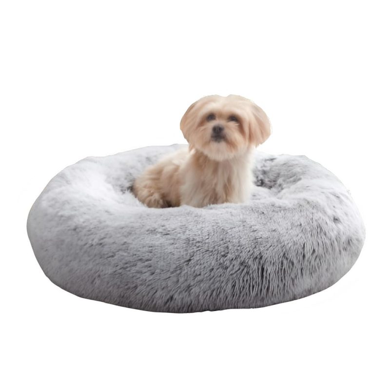 سرير كلاب قطيفة من ابوتو، سرير دائري غير قابل للانزلاق للقطط في الاماكن المغلقة، سرير للحيوانات الاليفة الصغيرة والمتوسطة، سرير للحيوانات الاليفة الصغيرة والمتوسطة (رمادي، 40 سم)