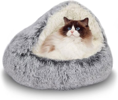 سرير للقطط في الاماكن المغلقة، كيس نوم للقطط في الشتاء، كيس نوم للقطط في الشتاء، كيس قطط كبير ناعم وذاتي الدفء، سرير قطط مقاوم للانزلاق وقابل للغسل، سرير نوم للحيوانات الاليفة مضاد للقلق، 20×20 انش