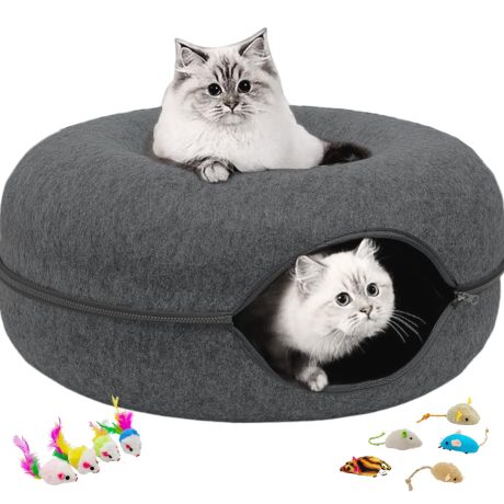 سرير نفق للقطط من زد اتش اس دي اتش اف | (20 انش × 20 انش × 8 انش) | نفق للقطط الصغيرة للحيوانات الاليفة في الاماكن الداخلية الكبيرة متوفر في الفصول الاربعة قابل للفصل والغسل من الداخل (20 انش، رمادي