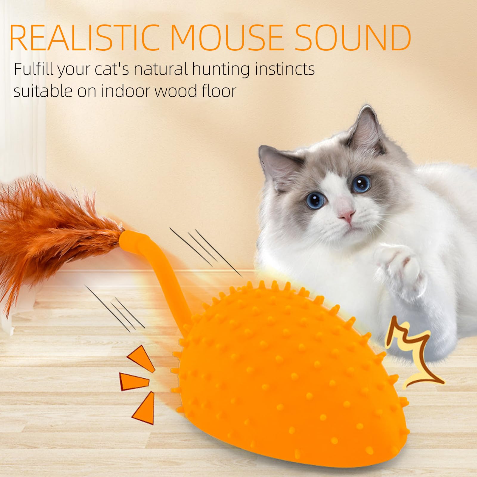 اتش سي بي اي تي العاب فأر كهربائية للقطط مع العاب ريش، العاب قطط تفاعلية قابلة لاعادة الشحن يمكن للقطط مطاردتها، العاب فأر للقطط مع جلد خارجي قابل للازالة والغسل، اختيار جيد كهدية لقطتك