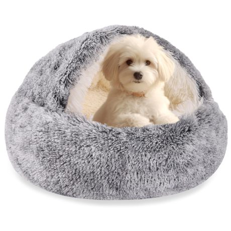 اتش واي كيو سرير كلاب صغير للقطط في الاماكن المغلقة قابل للغسل ومضاد للانزلاق، سرير مهدئ للكلاب مع غطاء بغطاء للراس، سرير كلب قابل للازالة مع غطاء للحيوانات الاليفة الصغيرة والمتوسطة