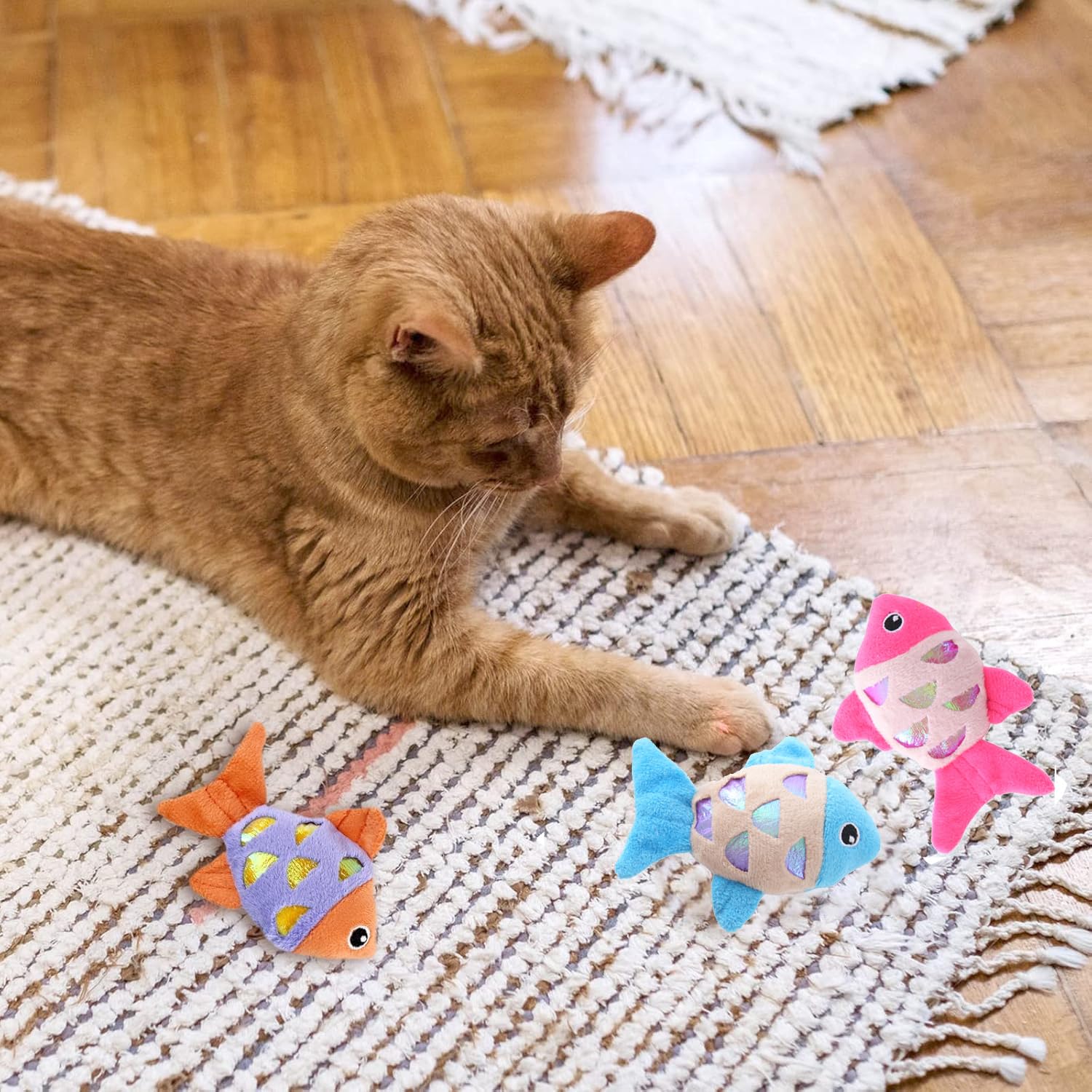 انوان 3 قطع من العاب القطط على شكل سمكة، لعبة تفاعلية للقطط للتمرين، لعبة ناعمة للحيوانات الاليفة، العاب رياضية تفاعلية للقطط مصممة للقطط المملة في الاماكن المغلقة