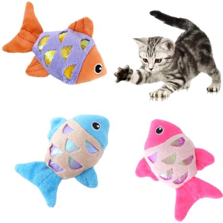انوان 3 قطع من العاب القطط على شكل سمكة، لعبة تفاعلية للقطط للتمرين، لعبة ناعمة للحيوانات الاليفة، العاب رياضية تفاعلية للقطط مصممة للقطط المملة في الاماكن المغلقة