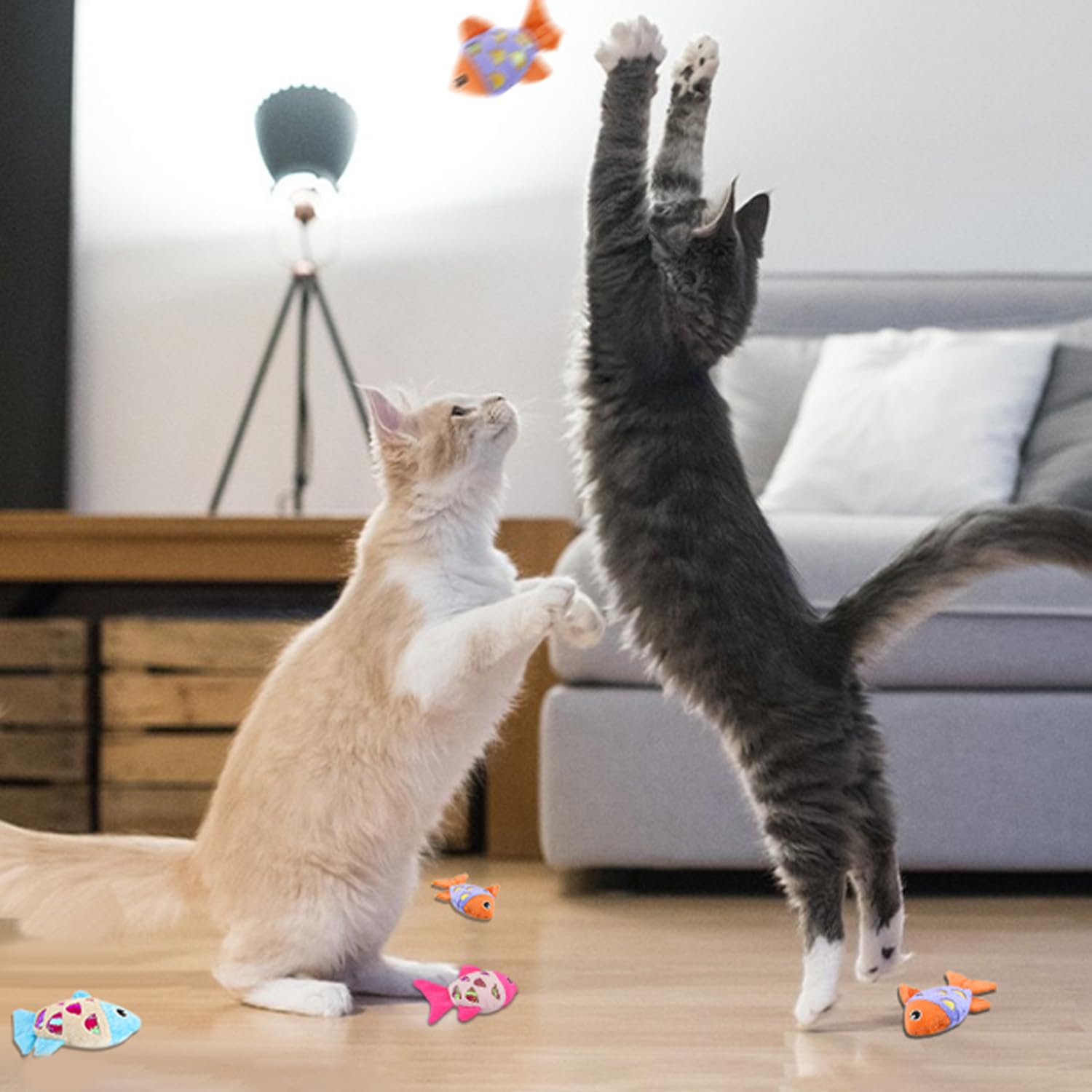 انوان 3 قطع من العاب القطط على شكل سمكة، لعبة تفاعلية للقطط للتمرين، لعبة ناعمة للحيوانات الاليفة، العاب رياضية تفاعلية للقطط مصممة للقطط المملة في الاماكن المغلقة