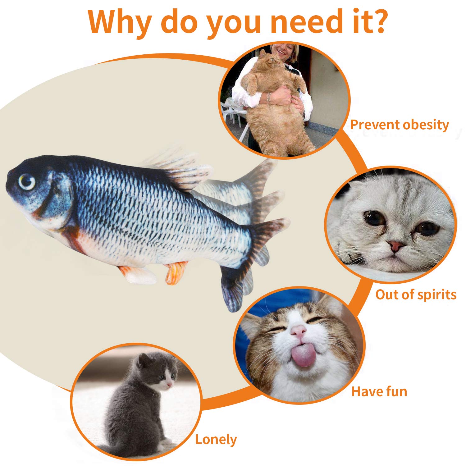 ايروكي لعبة سمكة كيكر متحركة - لعبة فلوب واقعية، العاب النعناع البري المتذبذب، لعبة قطة متحركة، العاب قطط تفاعلية من القطيفة للتمرين