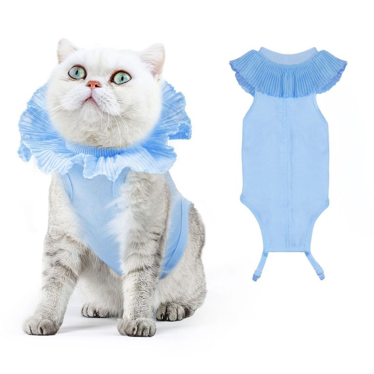 بدلة التعافي من جراحة القطط للقطط، قميص التعافي الجراحي جيد التهوية لجروح البطن وامراض الجلد بعد الجراحة، قطعة واحدة من القماش الناعم، بديل الياقة الالكترونية للقطط، مقاس M، ازرق، من نالاكال