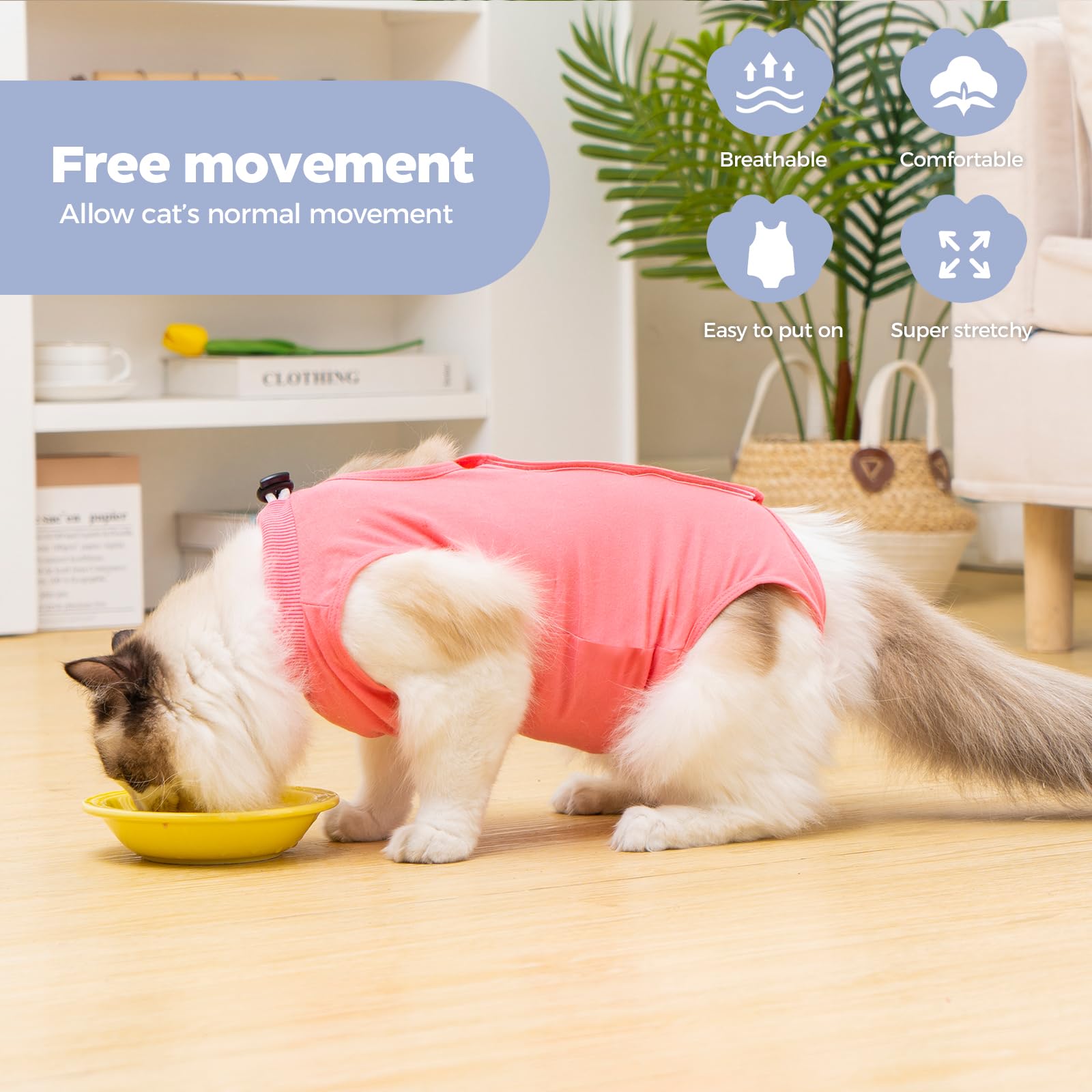 بدلة تعافي للقطط قطعة واحدة ناعمة لما بعد الجراحة، بديل جيد التهوية للطوق المخروطي للقطط المعقمة ومناسب للعناية بالجروح الجلدية من افونت، أزرق، ميديوم