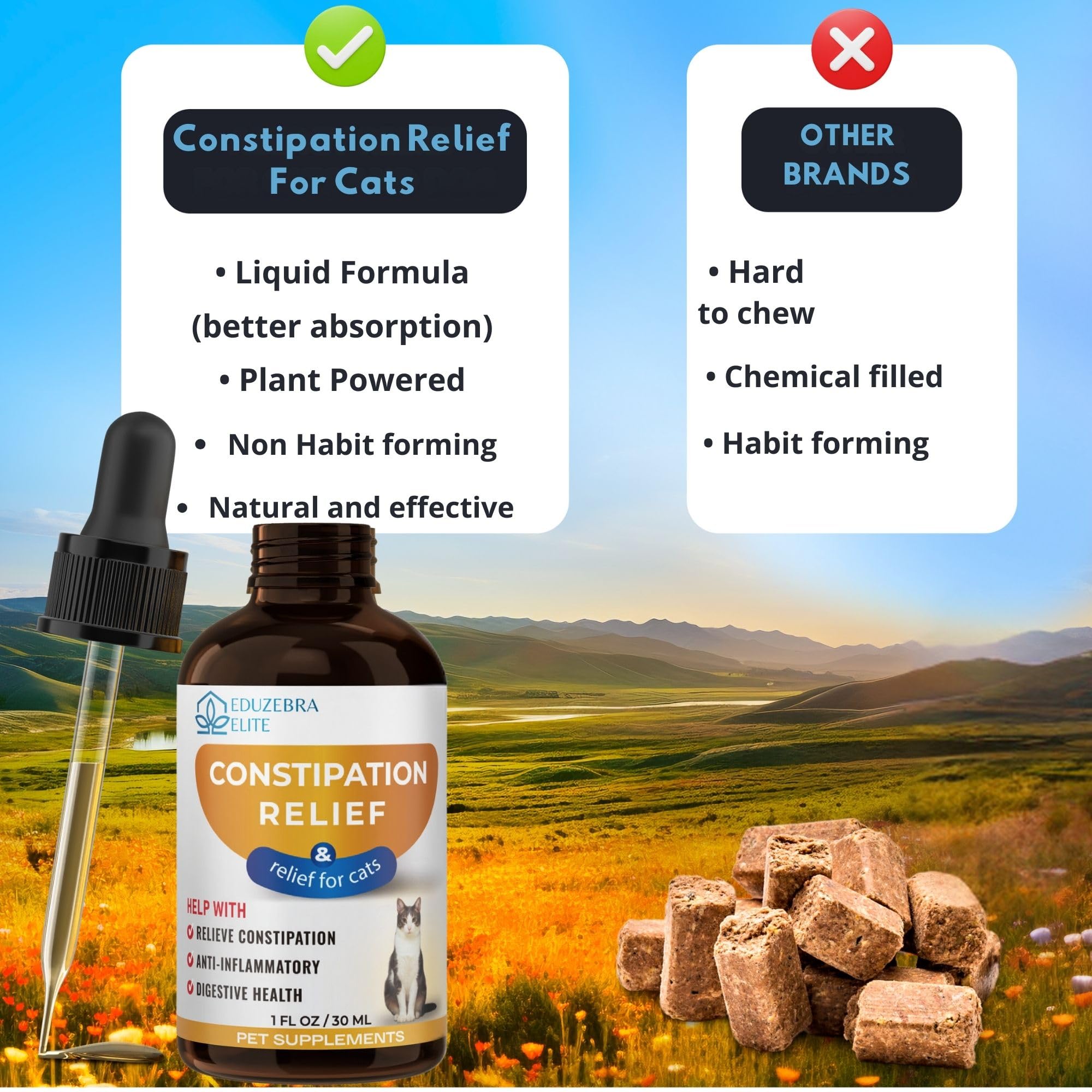 تخفيف الإمساك للقطط من ايدوزيبرا لتخفيف وتخفيف الامساك منعم مقعد القطط ملين يعزز صحة الجهاز الهضمي.