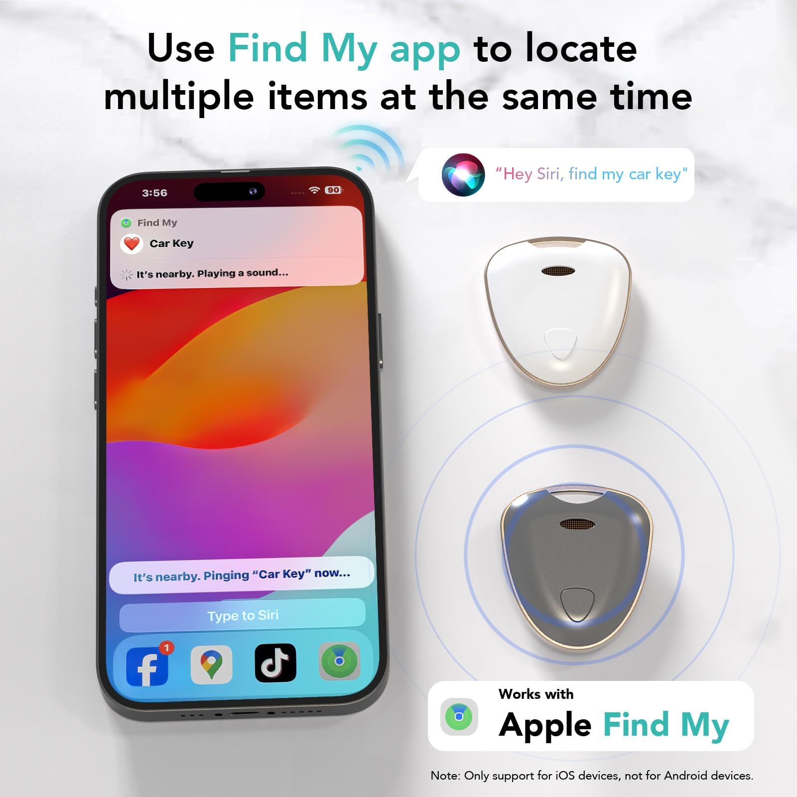 جهاز تحديد مواقع معتمد من ام اف اي يعمل مع فايند ماي (اي او اس فقط) مقاوم للماء بتصنيف IP67، جهاز تتبع ذكي يعمل بالبلوتوث لتتبع الأمتعة والشنط والمفاتيح والمحافظ