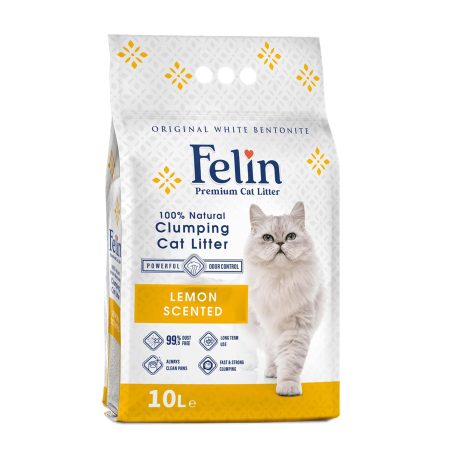 رمل فضلات القطط من فيلين مصنوع 100% من البنتونيت الطبيعي، قابل للتكتل بنسبة 99.5%، خالي من الغبار، معطر ومضاد للروائح الكريهة، لطيف على الحيوانات الأليفة، رائحة ليمون منعشة تدوم طويلا (10 لتر)