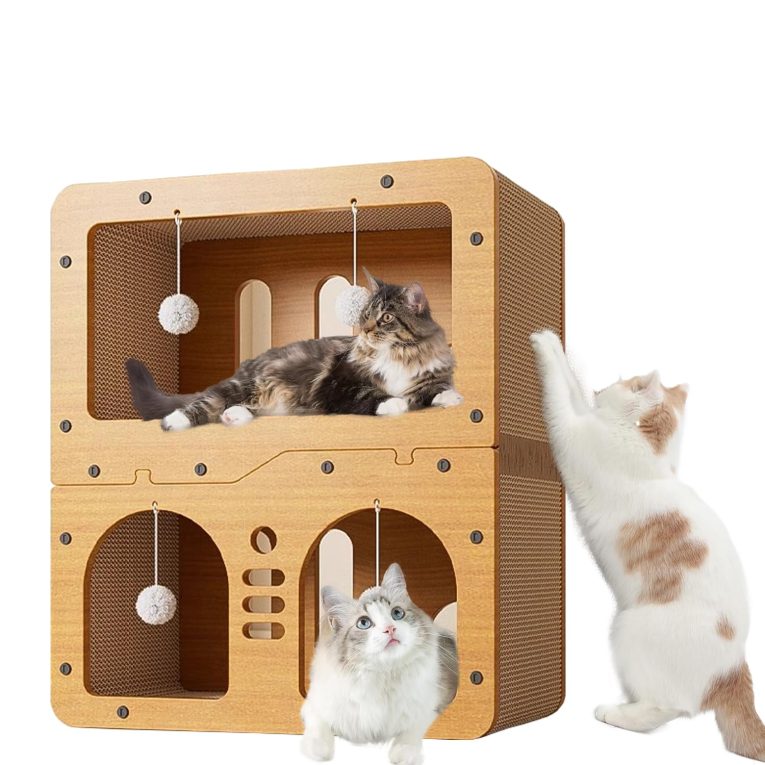 سرير قطط للقطط من جيزيبفن - كهف كبير للقطط والحيوانات الاليفة مع كرة من القنب السيزال ولوح خدش، مكعبات قطط عصرية لطيفة ومخبأ للقطط