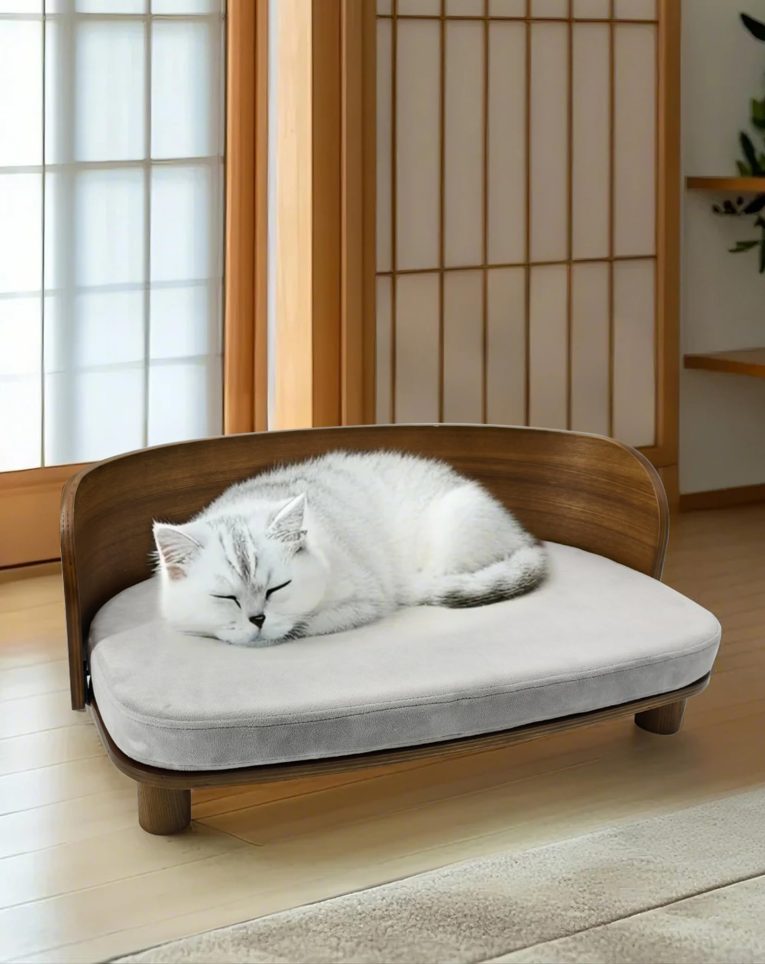 سرير مزدوج للقطط من وايزفور: سرير قطط 2 دور من خشب الزان الصلب مع وسائد بسُمك 5 سم، سرير مرتفع للحيوانات الأليفة لـ2 قطة، أغطية قابلة للإزالة والغسل