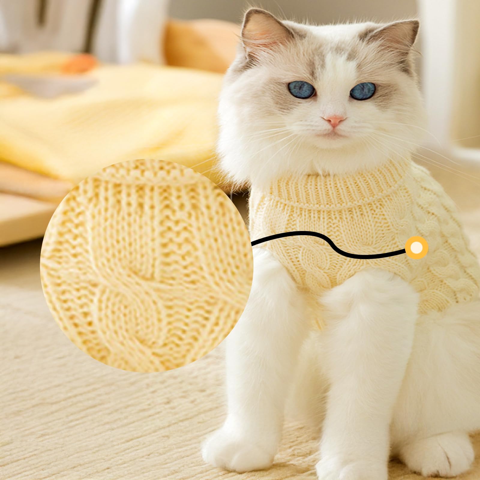 سويتر محبوك سادة بلون كريمي للقطط والكلاب الصغيرة من جودون، مقاس L، مناسب للشتاء، للجنسين، قبة مدورة بدون اكمام، سهل الارتداء، يمكن غسله في الغسالة، عبوة واحدة