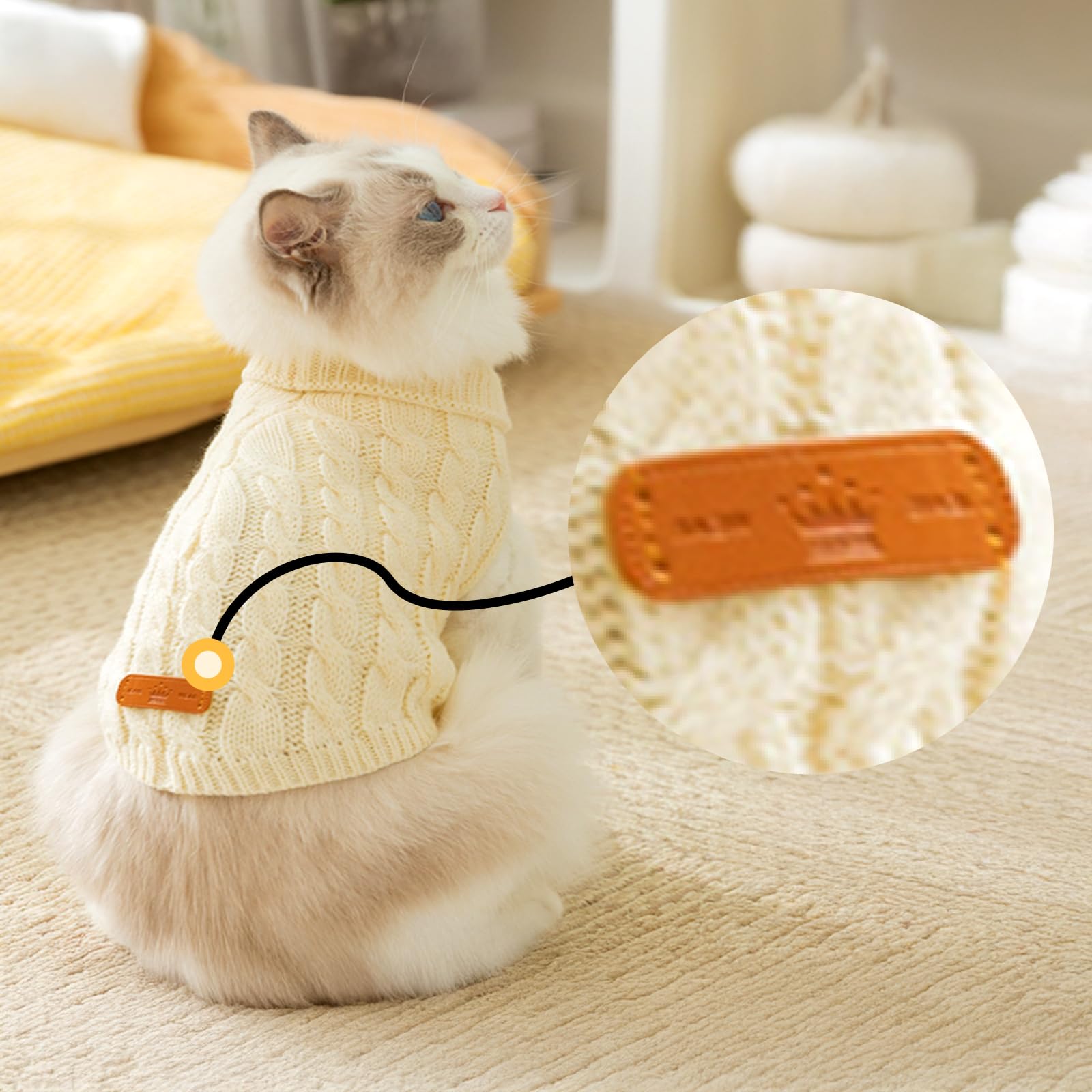 سويتر محبوك سادة بلون كريمي للقطط والكلاب الصغيرة من جودون، مقاس L، مناسب للشتاء، للجنسين، قبة مدورة بدون اكمام، سهل الارتداء، يمكن غسله في الغسالة، عبوة واحدة