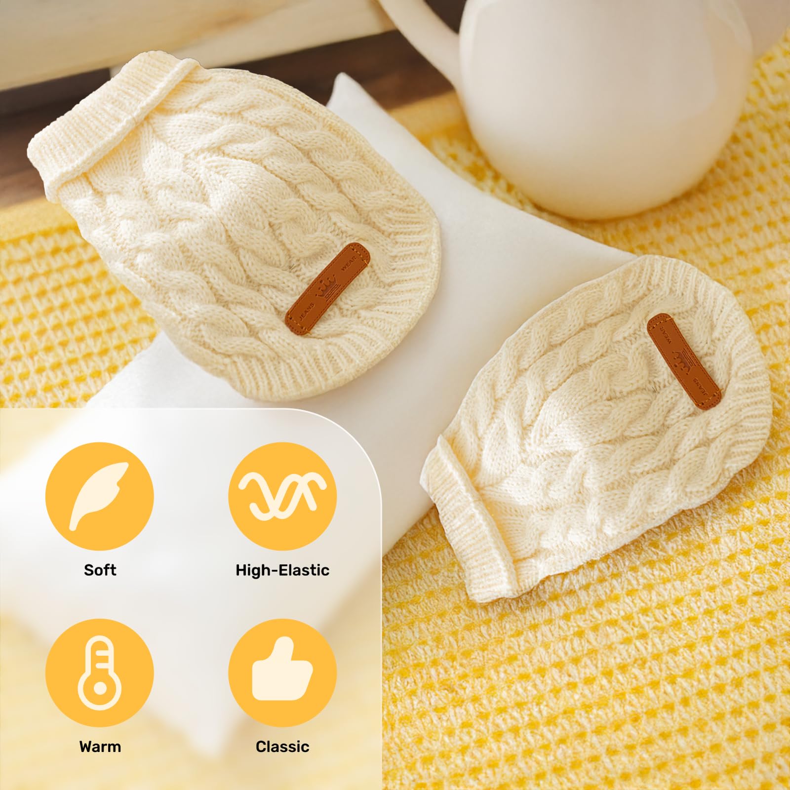 سويتر محبوك سادة بلون كريمي للقطط والكلاب الصغيرة من جودون، مقاس L، مناسب للشتاء، للجنسين، قبة مدورة بدون اكمام، سهل الارتداء، يمكن غسله في الغسالة، عبوة واحدة