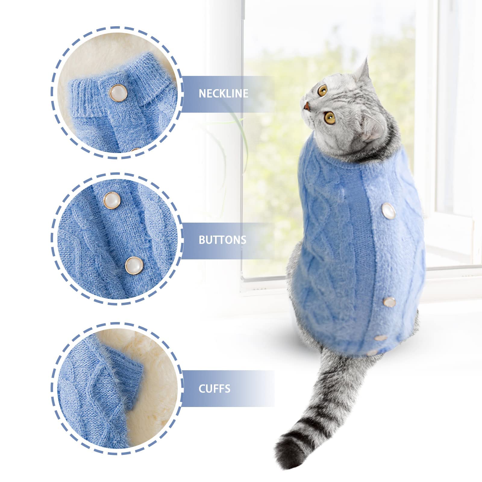 سيوسى سويتر للكلاب، ملابس للحيوانات الاليفة، سترة مخملية من فرو المنك الصناعي، سويت شيرت دافئ محبوك للكلاب والقطط والكلاب والشيواوا والحيوانات الاليفة الصغيرة والمتوسطة (مقاس M، ازرق)