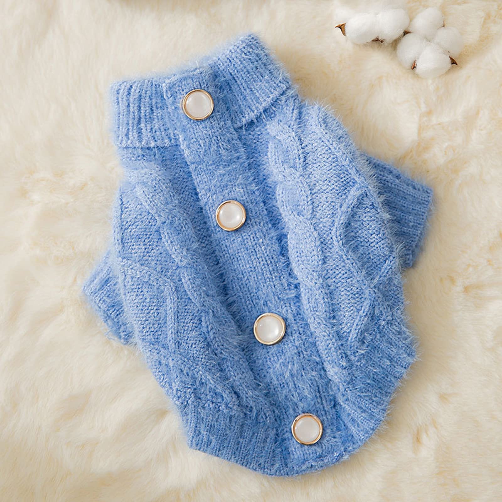 سيوسى سويتر للكلاب، ملابس للحيوانات الاليفة، سترة مخملية من فرو المنك الصناعي، سويت شيرت دافئ محبوك للكلاب والقطط والكلاب والشيواوا والحيوانات الاليفة الصغيرة والمتوسطة (مقاس M، ازرق)