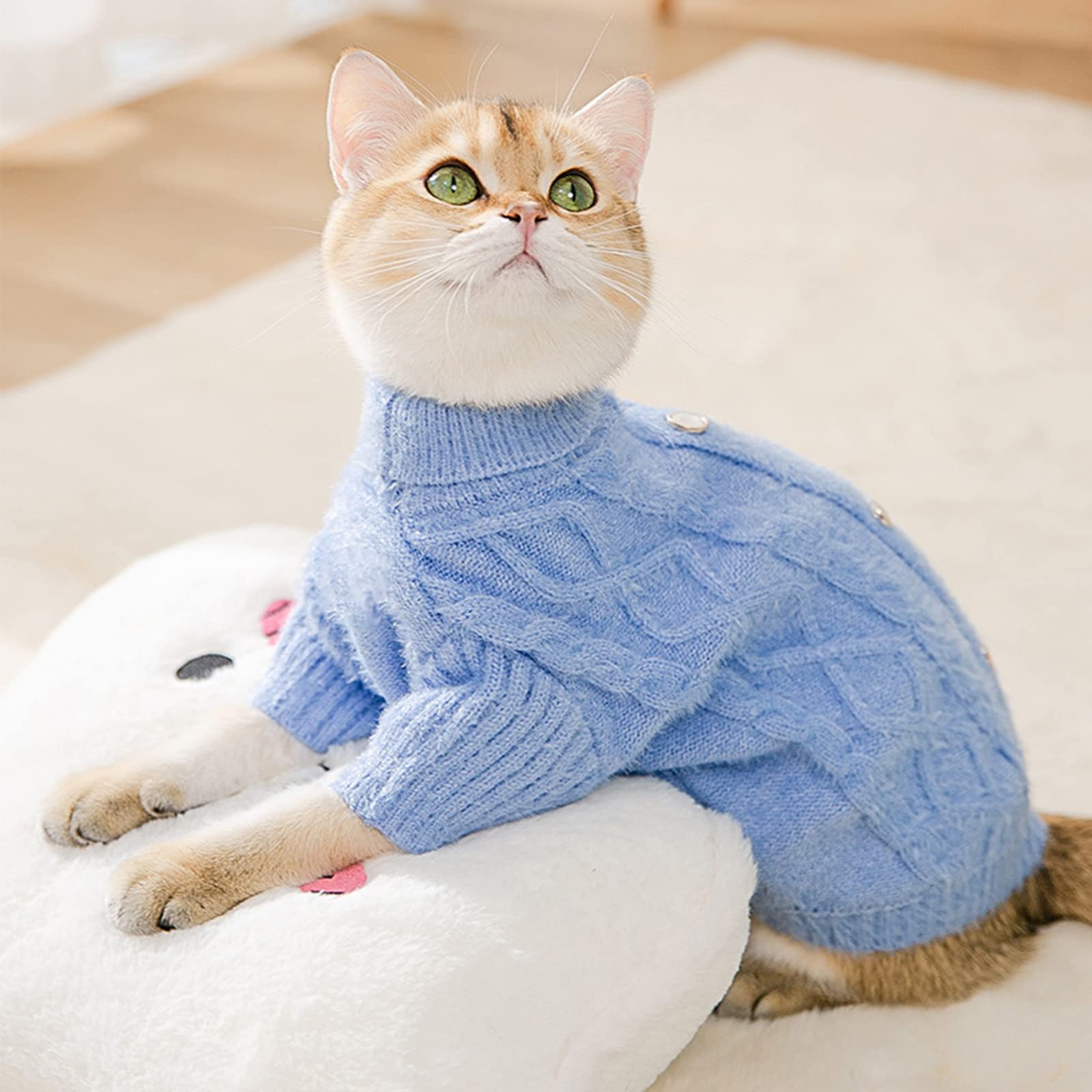 سيوسى سويتر للكلاب، ملابس للحيوانات الاليفة، سترة مخملية من فرو المنك الصناعي، سويت شيرت دافئ محبوك للكلاب والقطط والكلاب والشيواوا والحيوانات الاليفة الصغيرة والمتوسطة (مقاس M، ازرق)