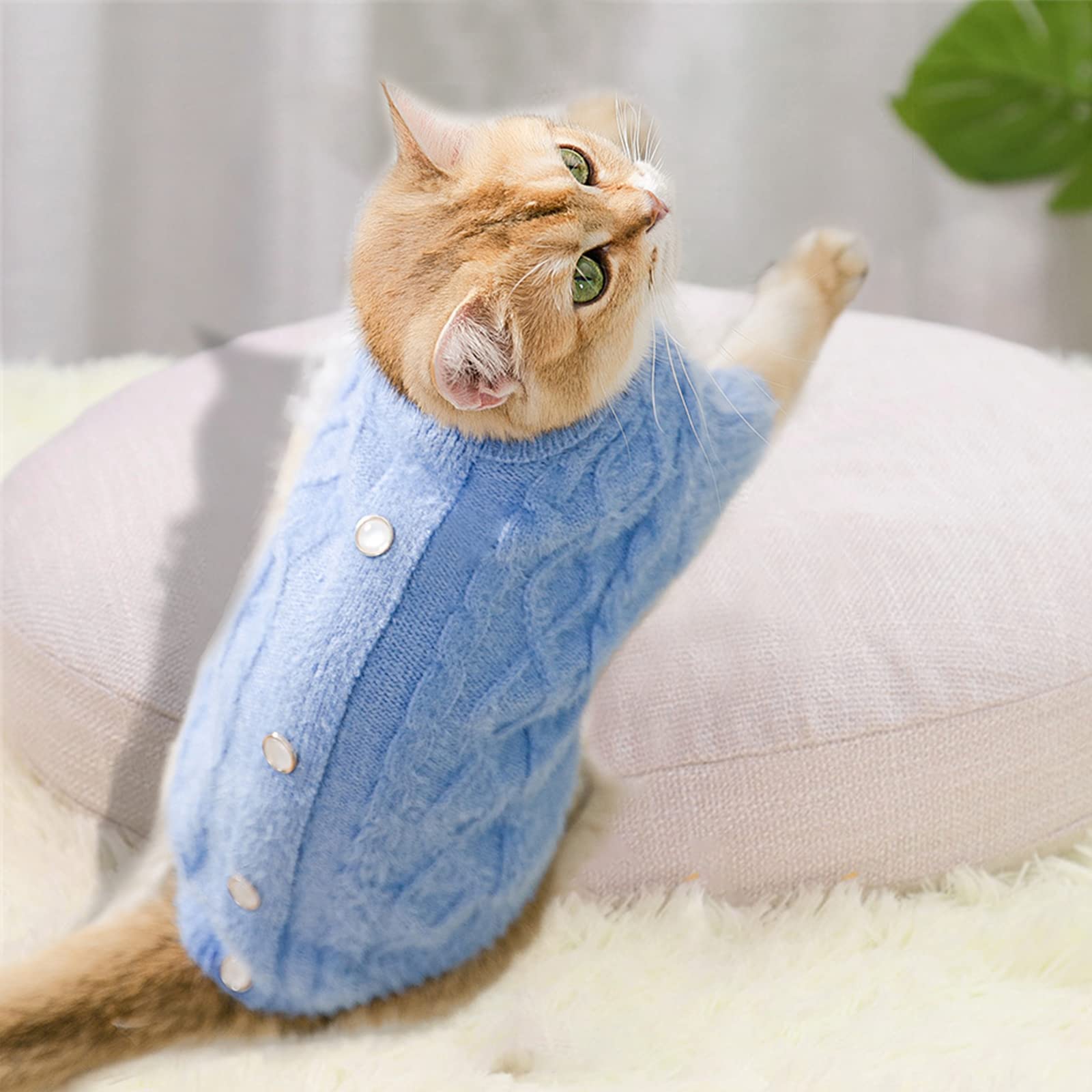 سيوسى سويتر للكلاب، ملابس للحيوانات الاليفة، سترة مخملية من فرو المنك الصناعي، سويت شيرت دافئ محبوك للكلاب والقطط والكلاب والشيواوا والحيوانات الاليفة الصغيرة والمتوسطة (مقاس M، ازرق)