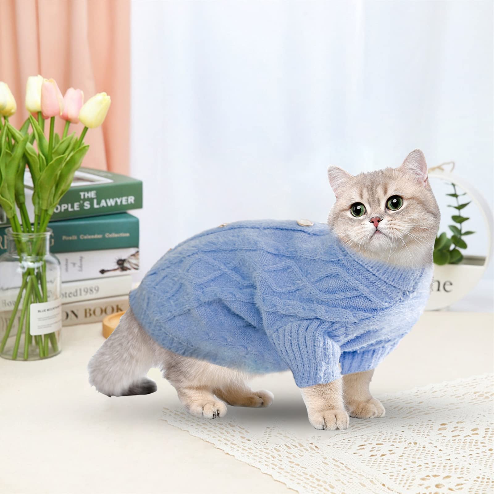 سيوسى سويتر للكلاب، ملابس للحيوانات الاليفة، سترة مخملية من فرو المنك الصناعي، سويت شيرت دافئ محبوك للكلاب والقطط والكلاب والشيواوا والحيوانات الاليفة الصغيرة والمتوسطة (مقاس M، ازرق)