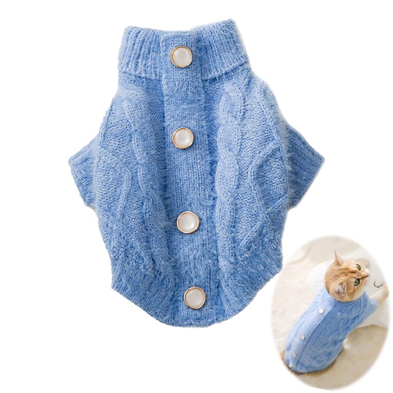 سيوسى سويتر للكلاب، ملابس للحيوانات الاليفة، سترة مخملية من فرو المنك الصناعي، سويت شيرت دافئ محبوك للكلاب والقطط والكلاب والشيواوا والحيوانات الاليفة الصغيرة والمتوسطة (مقاس M، ازرق)