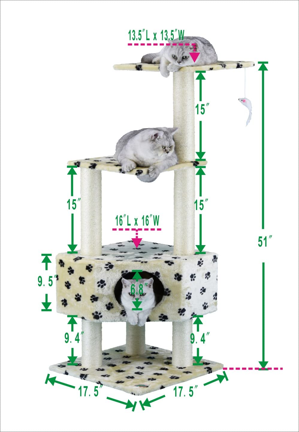 شجرة كبيرة للقطط من جو بيت كلوب، باللون البيج